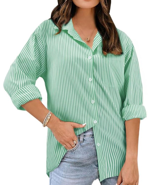 Trendy Ladies Striped Shirt - Green