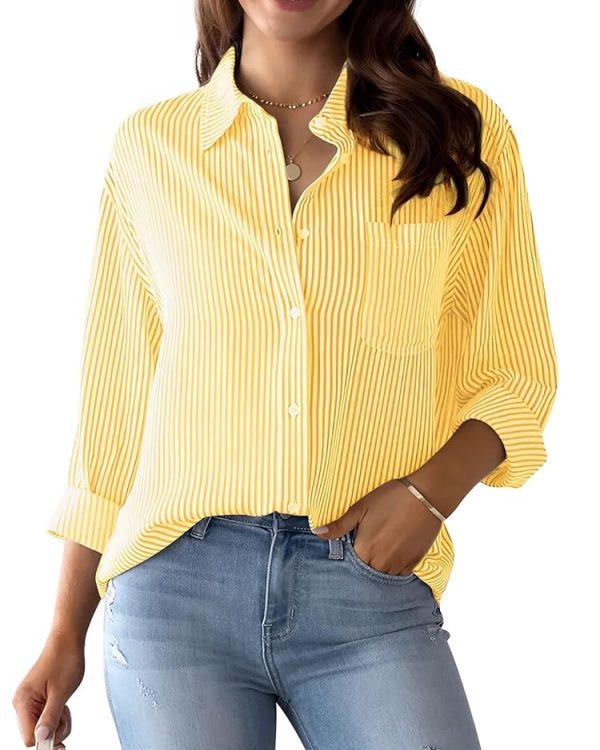 Trendy Ladies Striped Shirt - Yellow