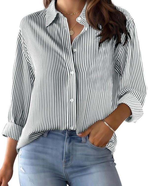 Trendy Ladies Striped Shirt - Black